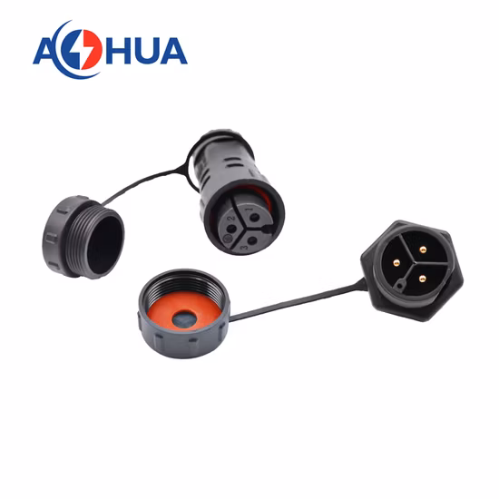 Conector de montaje en panel hembra impermeable PA66 de nailon negro de 3 pines para iluminación exterior